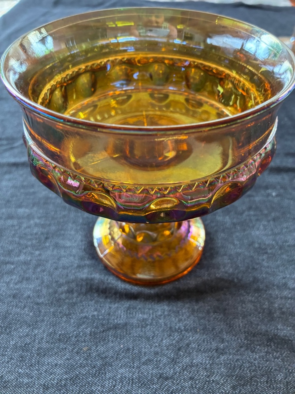 Indiana Glass Iridescent Amber Pedestal Compote